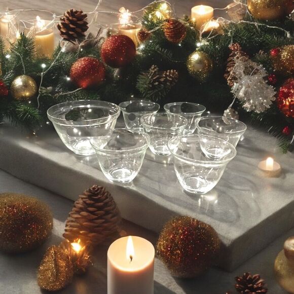 Vintage 50's Set of 6 Individual Glass Cups and Server Bowl - Picture 1 of 5
